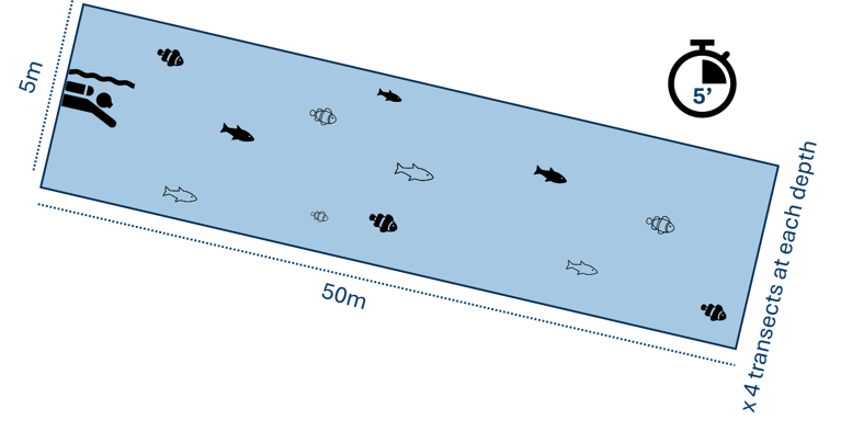 Climate Fish transect diagram showing depth ranges and sampling method